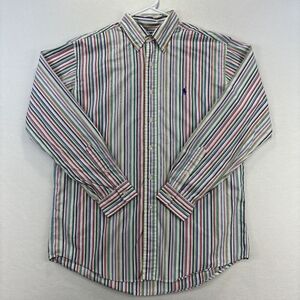 Vintage Ralph Lauren Mens‎ Shirt L Colorful Rainbow Striped Custom Fit Button